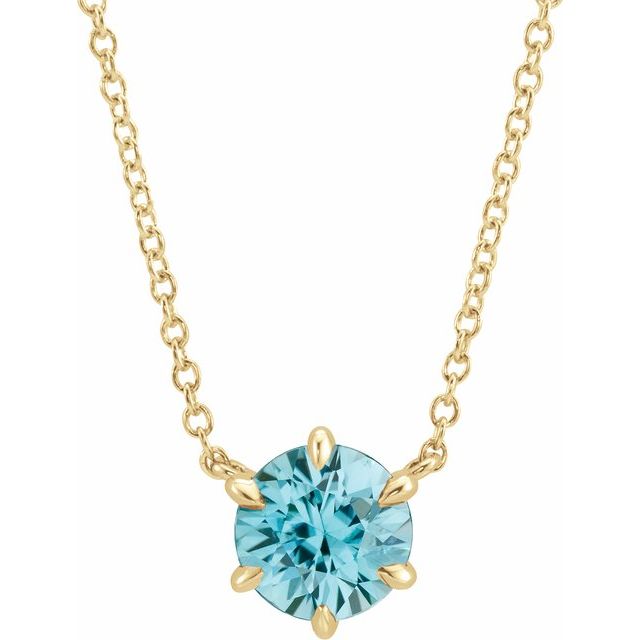 14K Yellow Natural Blue Zircon Solitaire 18' Necklace