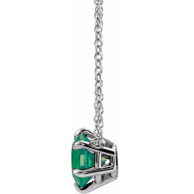 14K White Lab-Grown Emerald Solitaire 18' Necklace