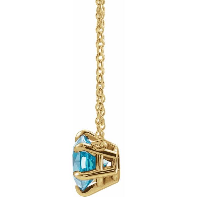 14K Yellow Natural Blue Zircon Solitaire 18' Necklace