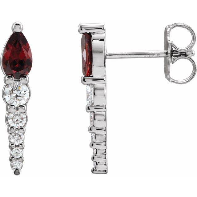 14K White Natural Mozambique Garnet & 1/4 CTW Natural Diamond Earrings