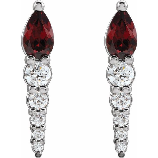 14K White Natural Mozambique Garnet & 1/4 CTW Natural Diamond Earrings