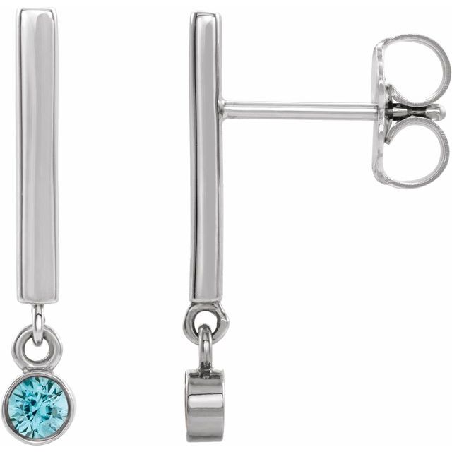 14K White Natural Blue Zircon Bar Earrings