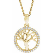 14K Yellow 1/5 CTW Natural Diamond Tree of Life 16-18' Necklace