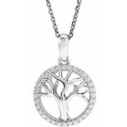 14K White 1/5 CTW Natural Diamond Tree of Life 16-18' Necklace