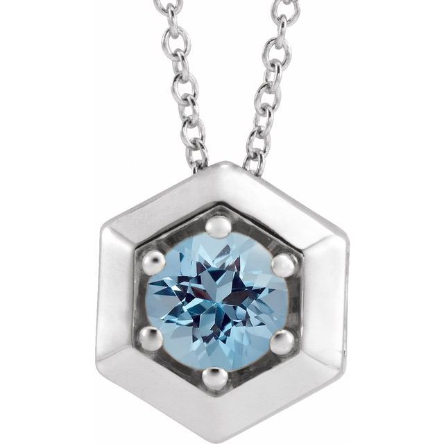 14K White Natural Aquamarine Geometric 16-18' Necklace