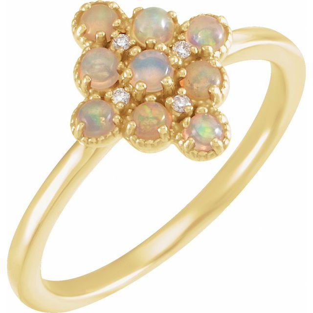 14K Yellow Natural White Ethiopian Opal & .02 CTW Natural Diamond Ring