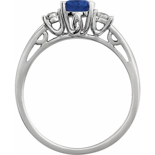 14K White Lab-Grown Blue Sapphire & .04 CTW Natural Diamond Ring