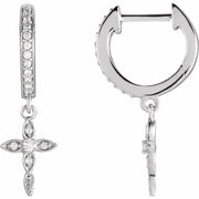 14K White 1/8 CTW Natural Diamond Cross Hoop Earrings