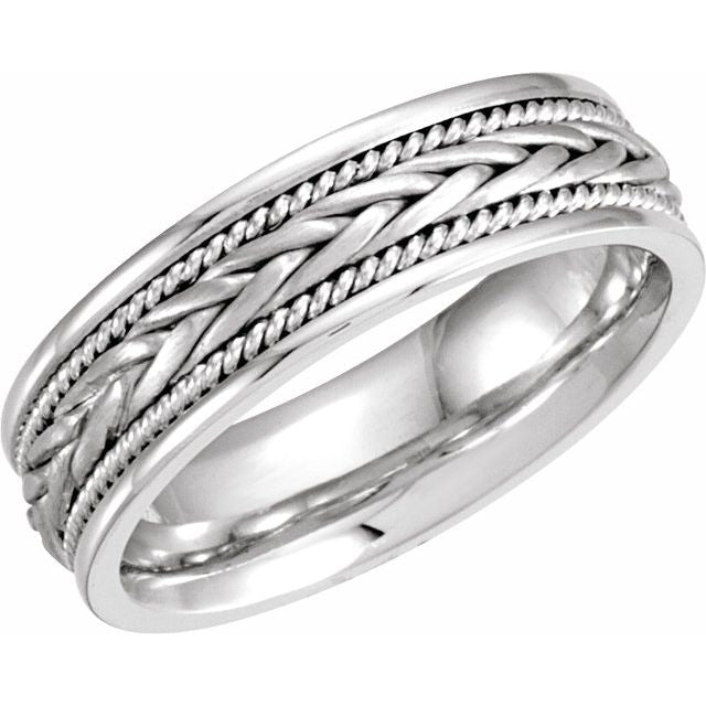 14K White 6.75 mm Woven Band Size 10