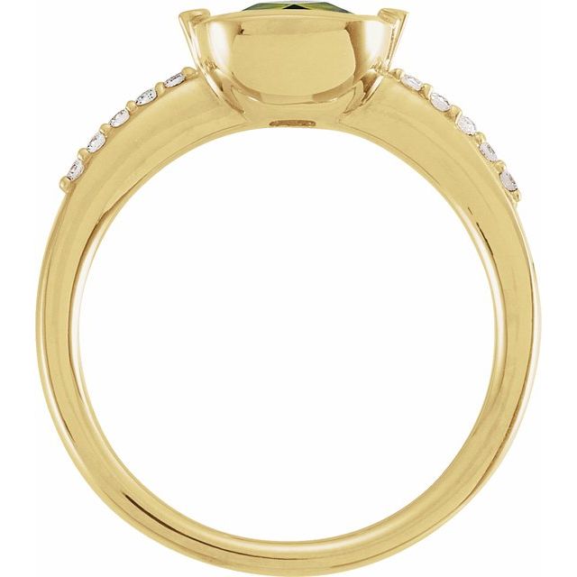 14K Yellow Checkerboard Natural Peridot & 1/10 CTW Natural Diamond Ring