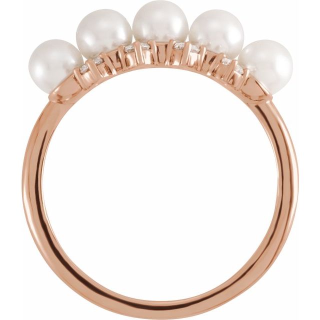 14K Rose Cultured White Akoya Pearl & 1/8 CTW Natural Diamond Stackable Ring