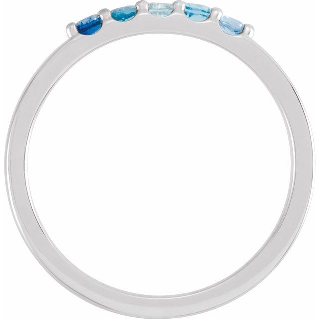 14K White Natural Blue Multi-Gemstone Midi Ring
