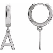14K White Initial A Hinged Huggie Earring