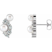 14K White Cultured White Akoya Pearls & 1/2 CTW Natural Diamond Earrings