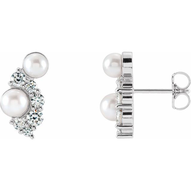 14K White Cultured White Akoya Pearls & 1/2 CTW Natural Diamond Earrings