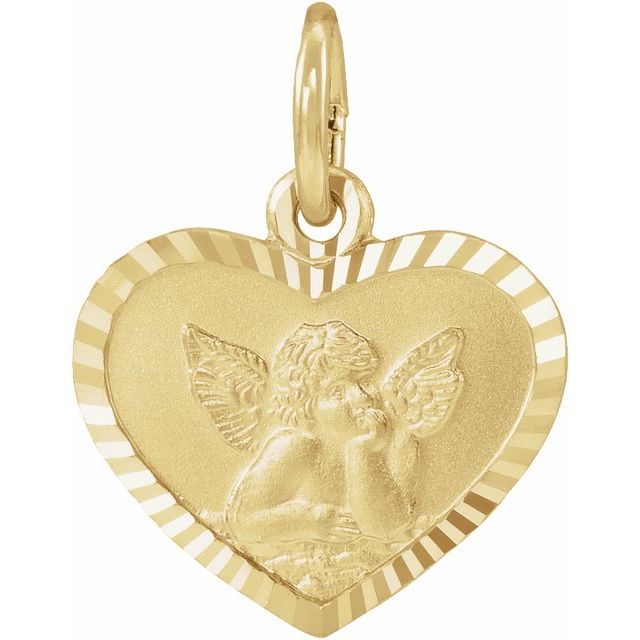 14K Yellow 8x7 mm Heart Cherub Angel Medal