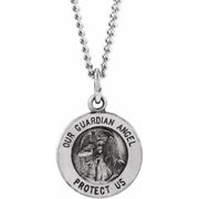 Sterling Silver 18 mm Guardian Angel Medal 18' Necklace