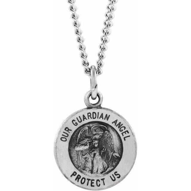 Sterling Silver 18 mm Guardian Angel Medal 18' Necklace