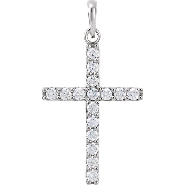 14K White 1/2 CTW Natural Diamond Cross Pendant
