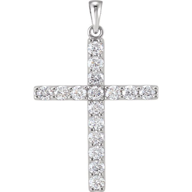 14k White 1/2 Ctw Lab-grown Diamond Cross Pendant