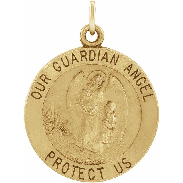 14K Yellow 18 mm Guardian Angel Medal