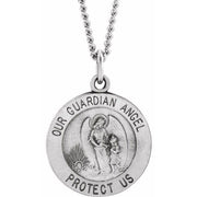 Sterling Silver 15 mm Guardian Angel Medal 18' Necklace