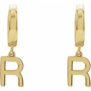 14K Yellow Initial R Hinged Huggie Earring