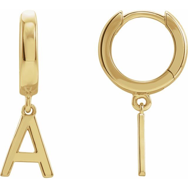 18k Yellow Initial A Hinged Huggie Earring