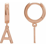 14K Rose Initial A Hinged Huggie Earring