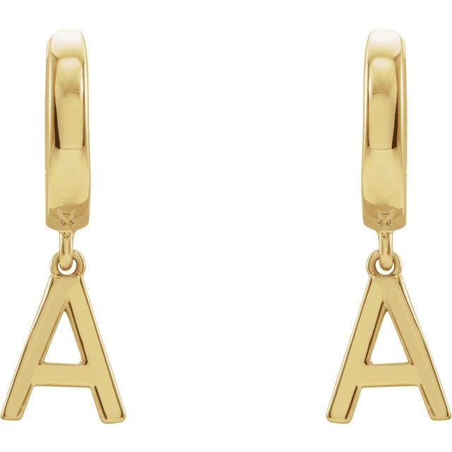 18k Yellow Initial A Hinged Huggie Earring