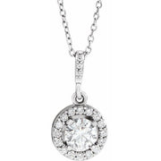 14K White 5/8 CTW Natural Diamond Halo-Style 18' Necklace