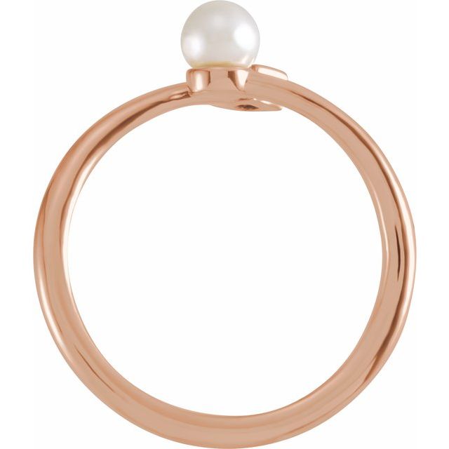 14K Rose Cultured White Akoya Pearl & 1/10 CT Natural Diamond Ring
