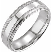 14K White 6 mm Rope Edge Band with Milgrain Size 10