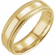 14K Yellow 6 mm Rope Edge Band with Milgrain Size 11