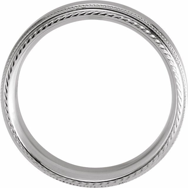 14K White 6 mm Rope Edge Band with Milgrain Size 10