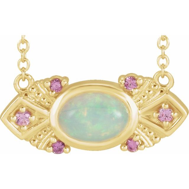 14K Yellow Natural Ethiopian Opal & Natural Pink Sapphire Vintage-Inspired 18' Necklace