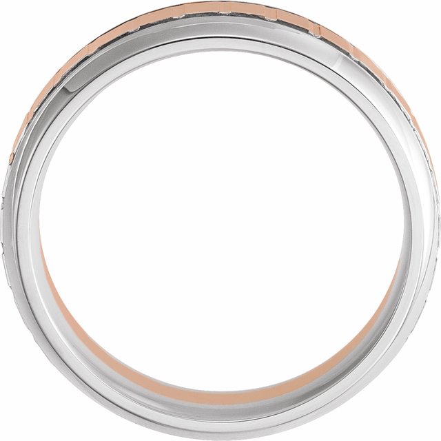 14k Rose/white 6 Mm Grooved Band With Brushed & Polished Finish Size 8.5
