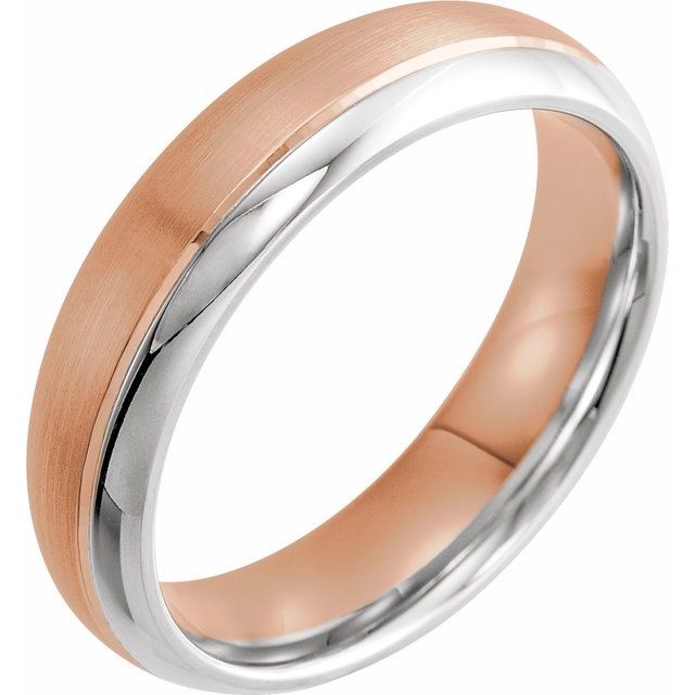 14k Rose/white 6 Mm Grooved Band With Brushed & Polished Finish Size 8.5