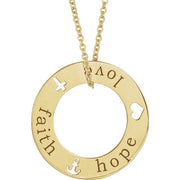 14K Yellow Faith, Hope, Love Pierced Loop 16-18' Necklace