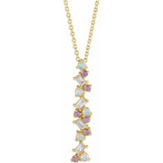 14K Yellow Natural Ethiopian Opals, Natural Pink Sapphires & 1/8 CTW Natural Diamond Scattered Bar 16-18' Necklace