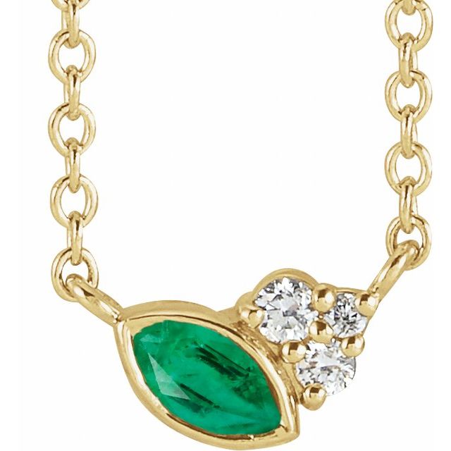 14K Yellow Natural Emerald & .03 CTW Natural Diamond 16' Necklace