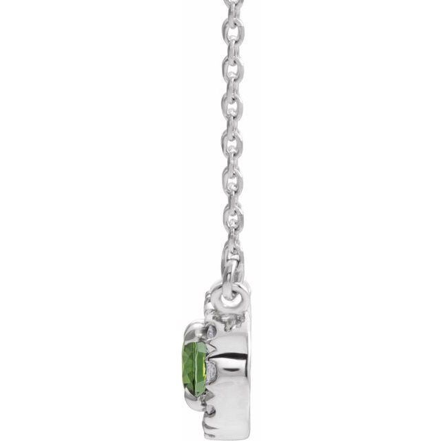 14K White 7x5 mm Natural Peridot & 1/6 CTW Natural Diamond 18' Necklace