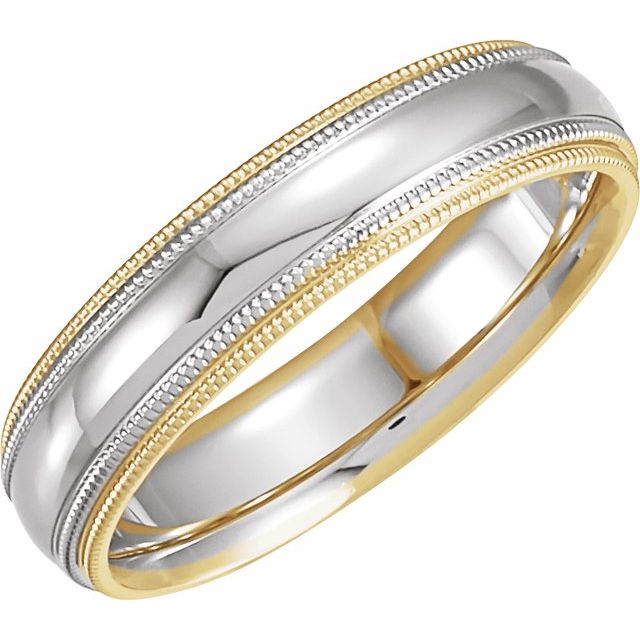14K Yellow & White 5.5 mm Half Round Band with Double Milgrain Size 8