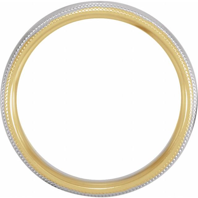 14K Yellow & White 5.5 mm Half Round Band with Double Milgrain Size 8