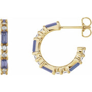 14K Yellow Natural Tanzanite & 1/2 CTW Natural Diamond 17.2 mm Hoop Earrings