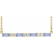 14k Yellow Natural Tanzanite & 1/6 Ctw Natural Diamond Bar 16-18' Necklace