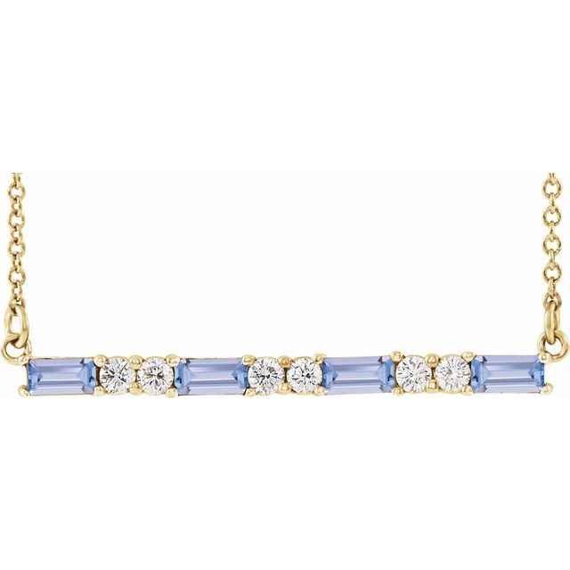 14k Yellow Natural Tanzanite & 1/6 Ctw Natural Diamond Bar 16-18' Necklace