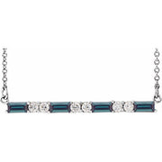 14k White Lab-grown Alexandrite & 1/6 Ctw Natural Diamond Bar 16-18' Necklace