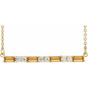 14k Yellow Natural Citrine & 1/6 Ctw Natural Diamond Bar 16-18' Necklace