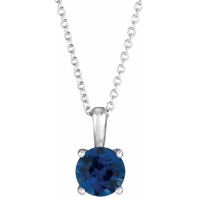 Sterling Silver 4 mm Lab-Grown Blue Sapphire 16-18' Necklace